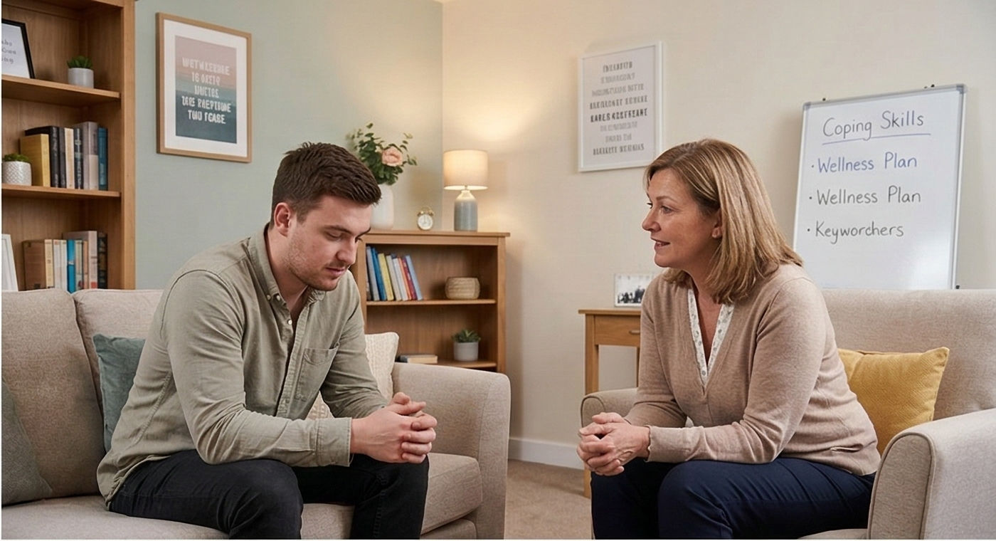 Mental health support services with structured routine and wellbeing support
