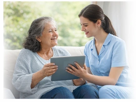 Live-in carer supporting a client at home